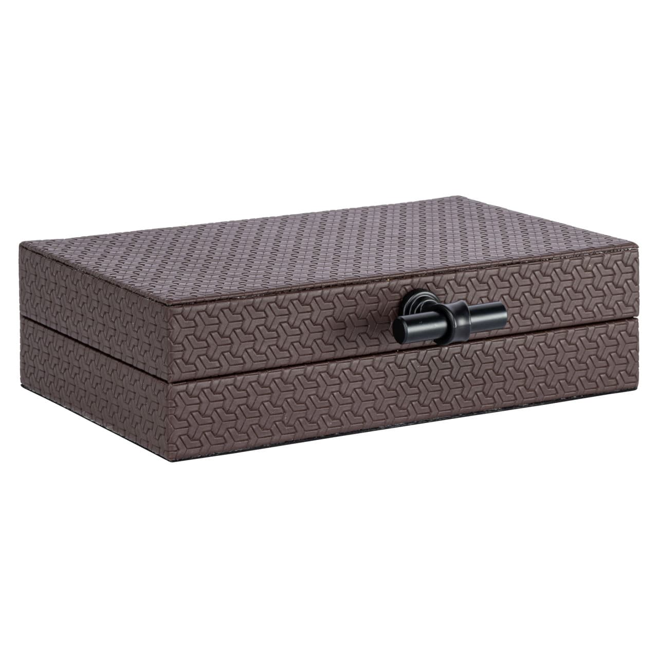 Opbergdoos dark brown PU leer met ivoren binnenzijde 23 cm