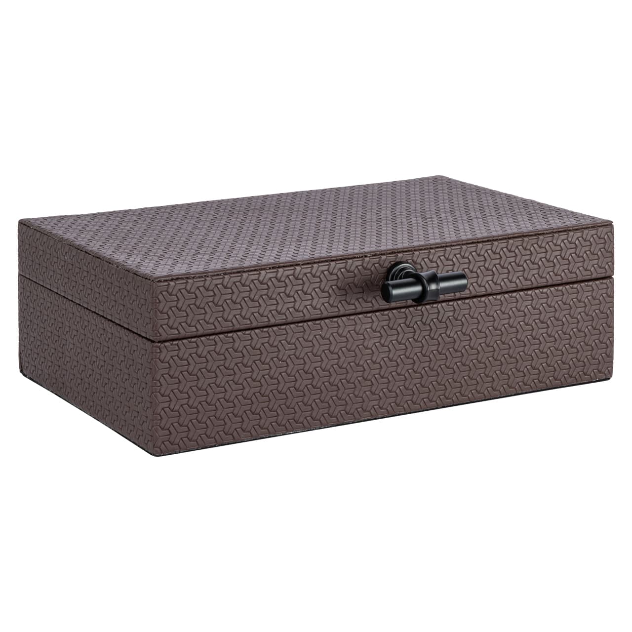 Opbergdoos dark brown PU-leer met ivoren binnenkant 30 cm