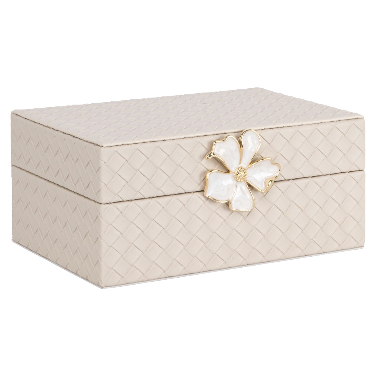 Opbergdoos Lillie ivory met bloem sluiting 18x8,5 cm