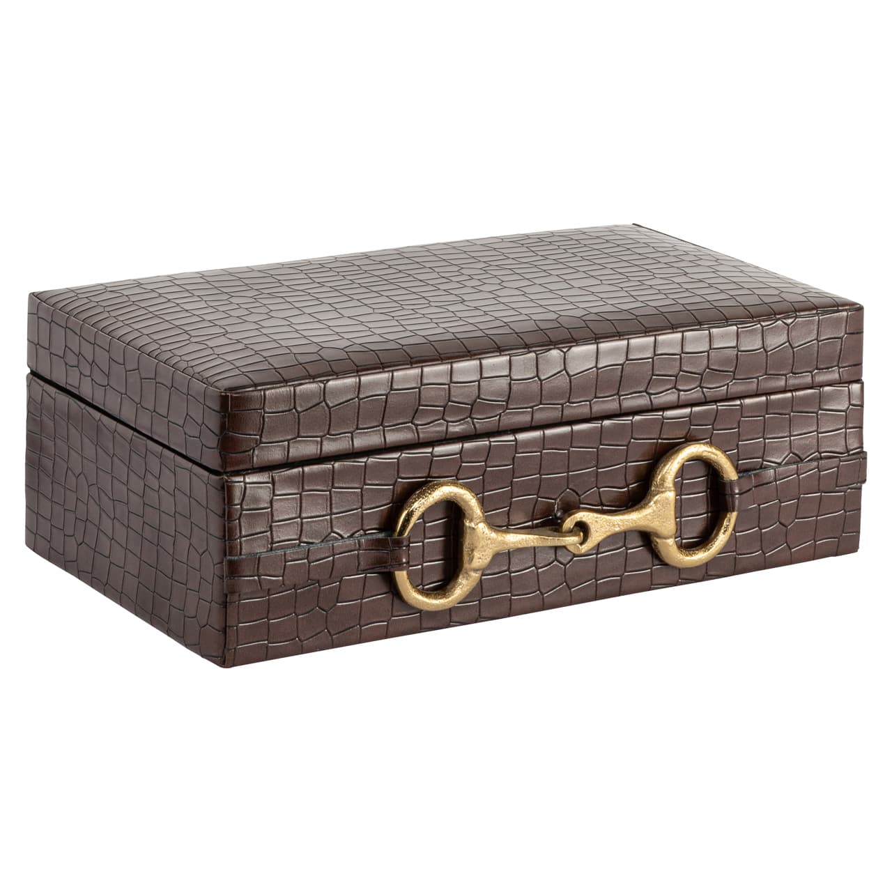 Opbergdoos Rex dark brown large met croco-print en gouden detail