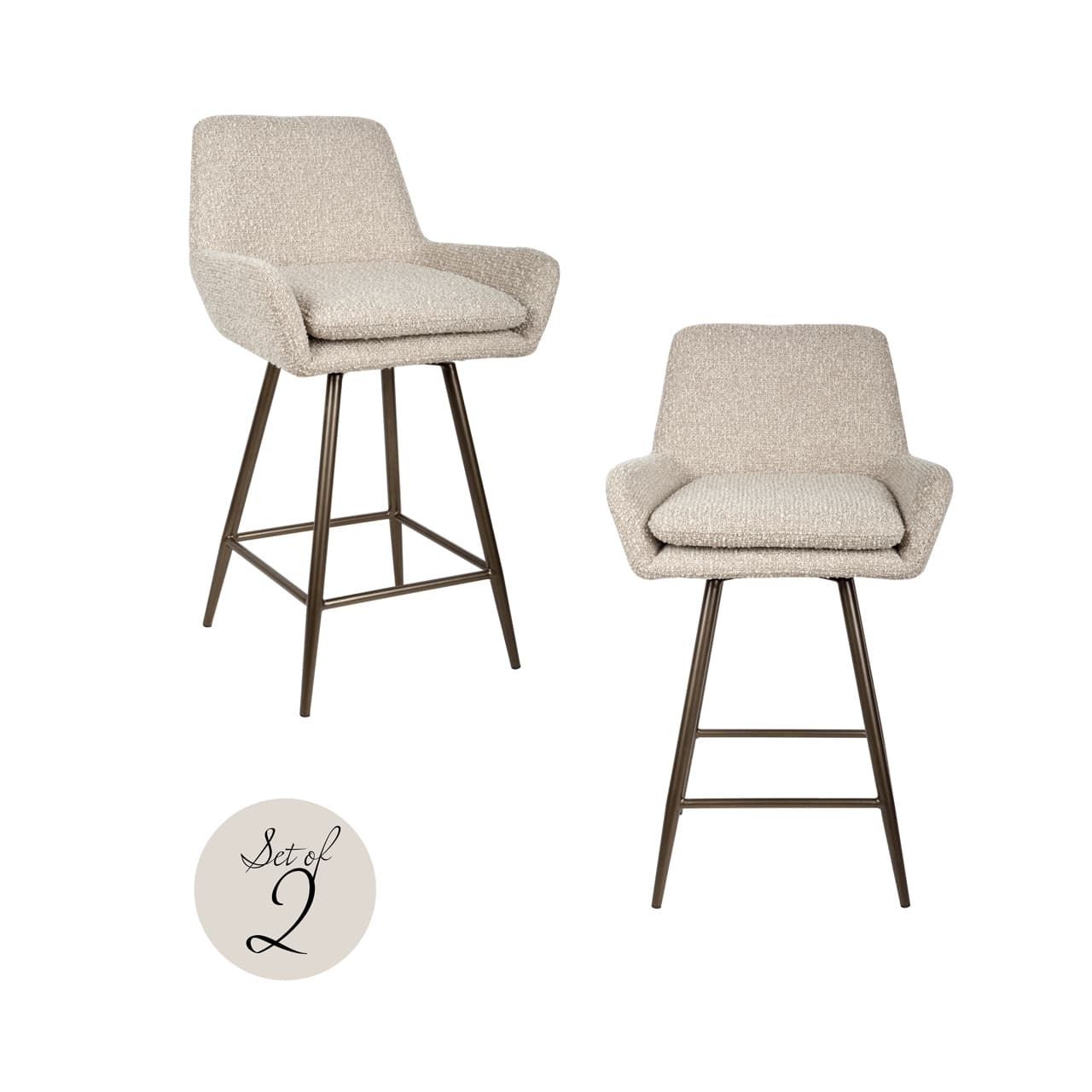 Counterstoel boucle naturel met swivel set van 2 stuks