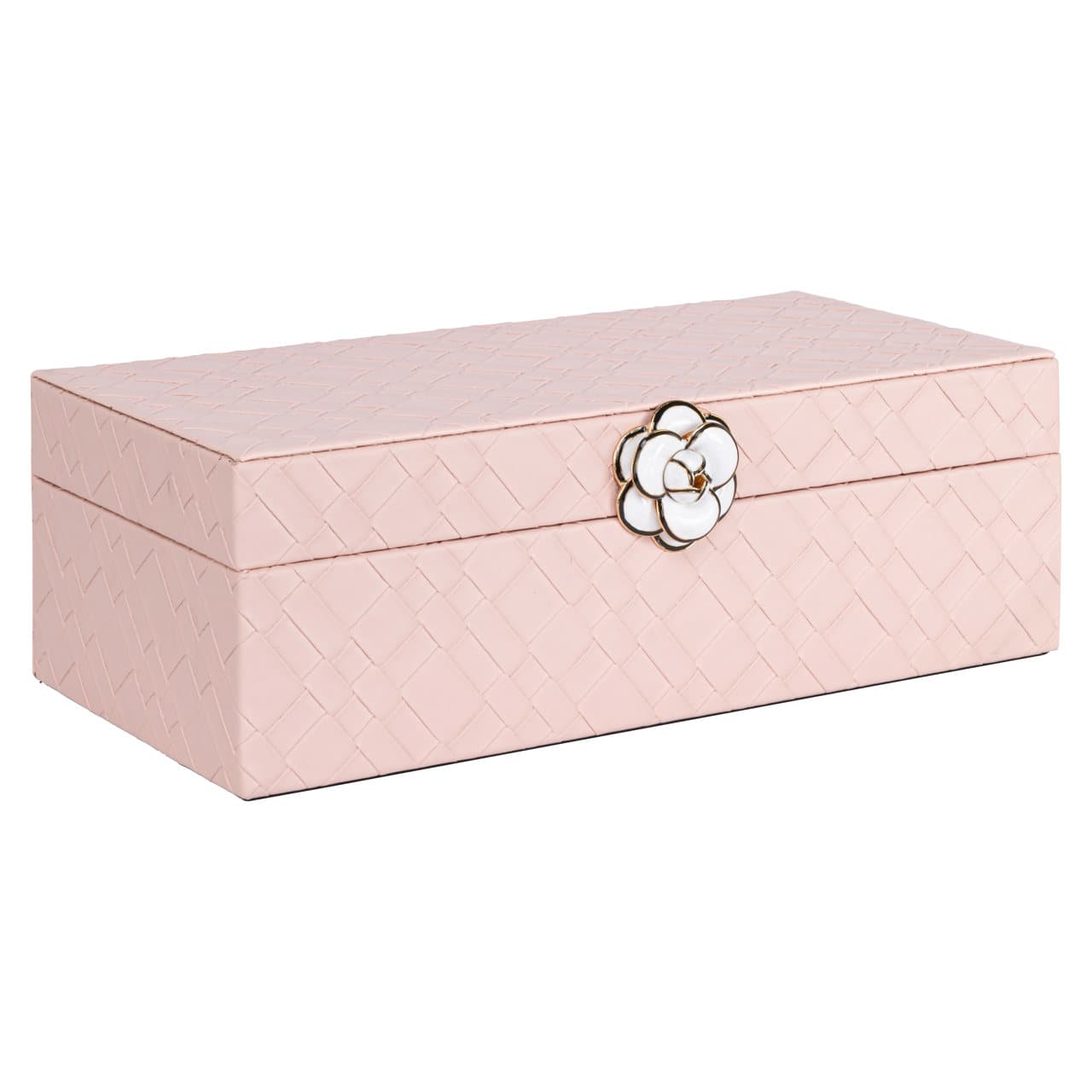 Opbergdoos Lotte roze PU-leer met bloemenknop large