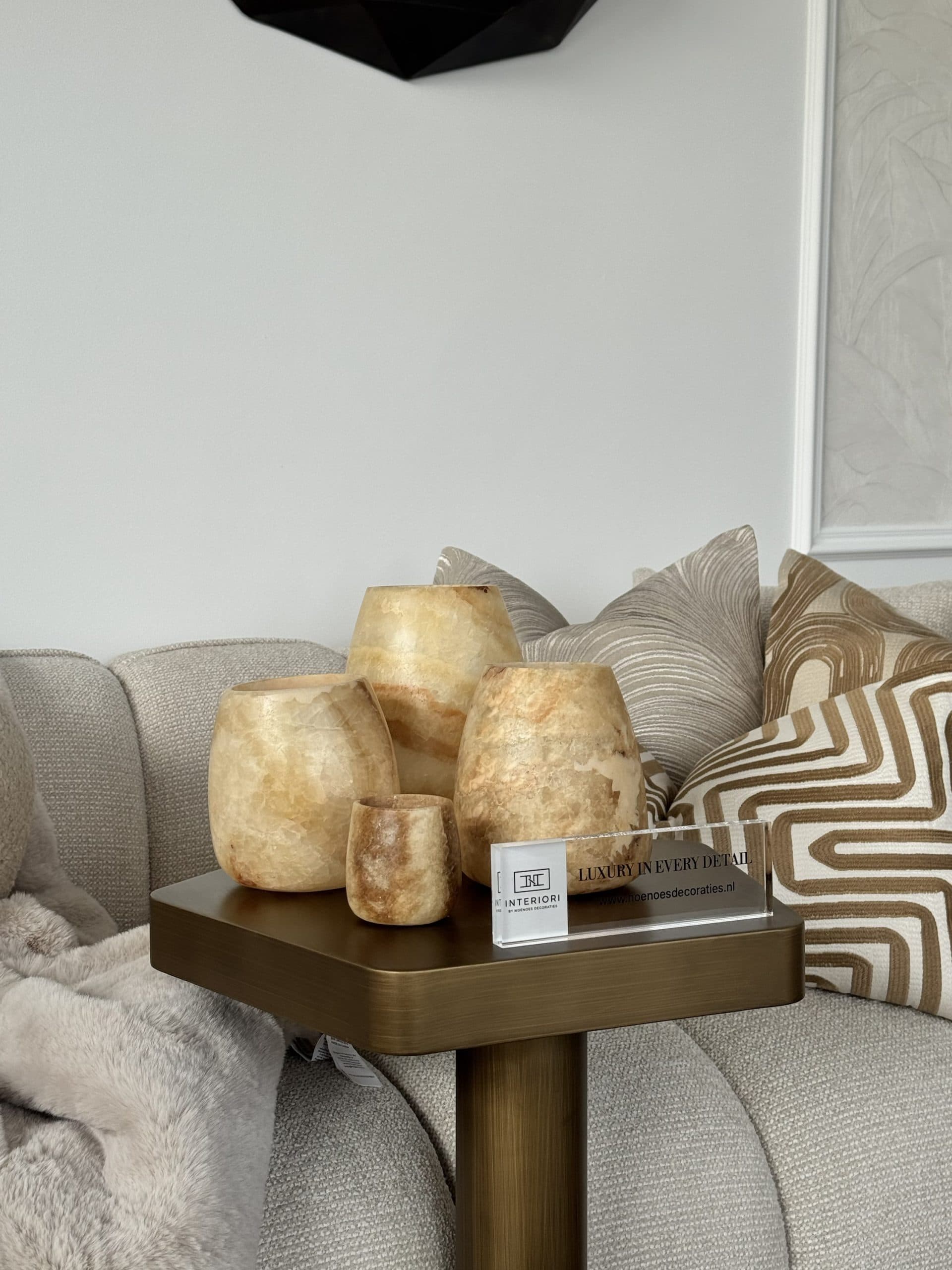 Alabaster waxinelichthouders set van 4 bruin caramel