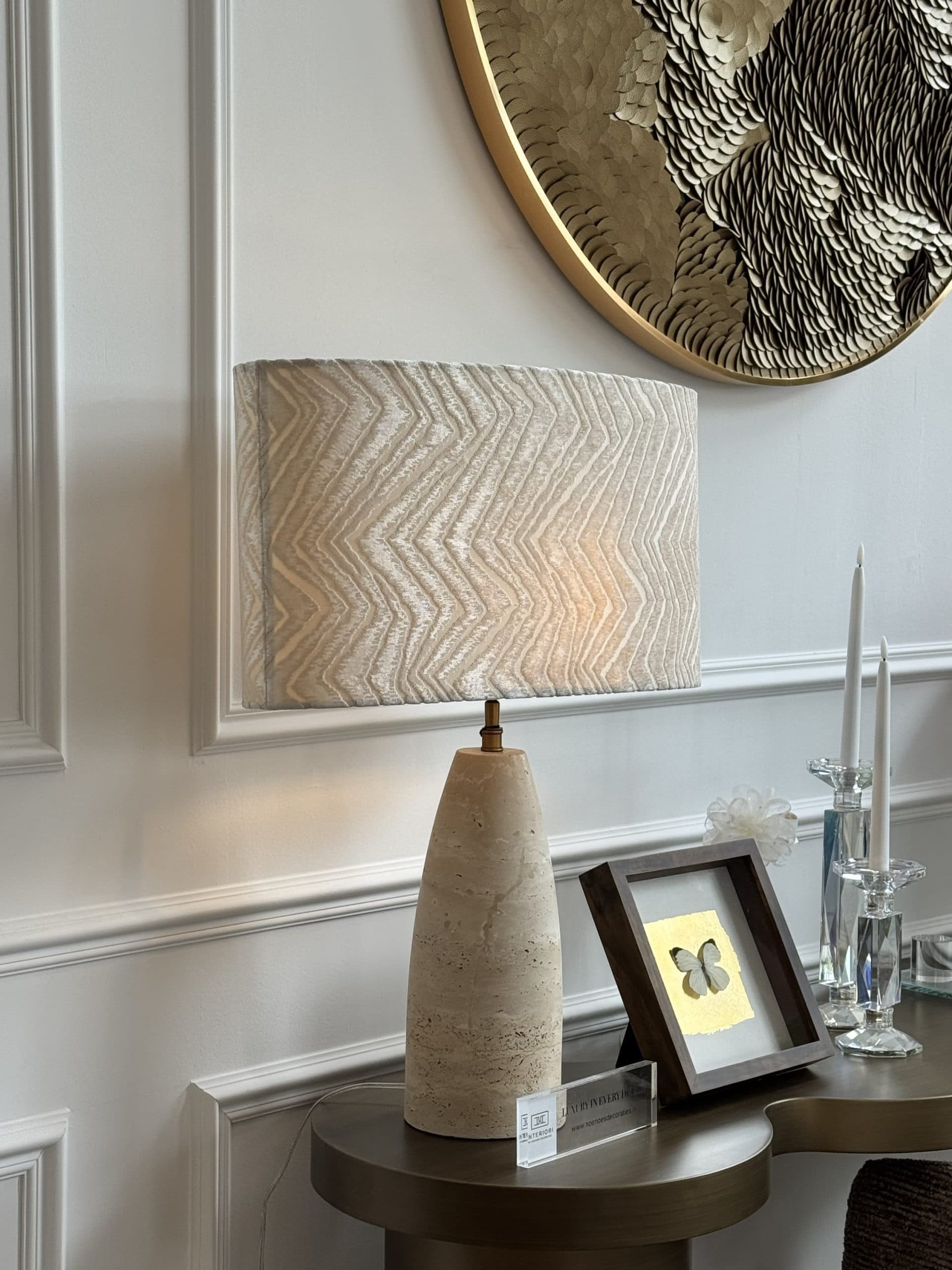 Luxe travertine tafellamp L met ovale kap XL