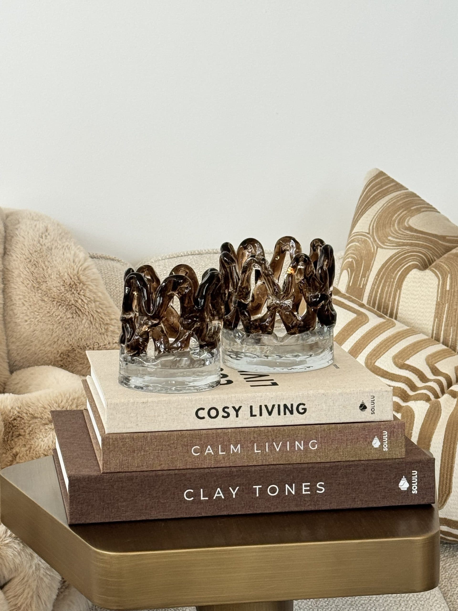 Luxe waxinelichthouder bruin glas, set van 2