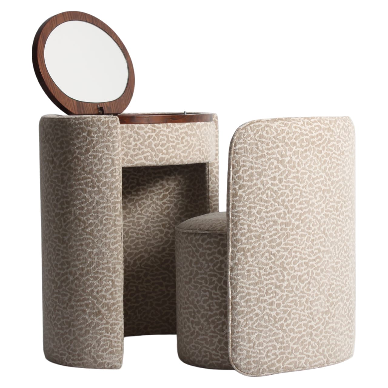 Kaptafel Roxenne beige leopard met spiegel en kruk