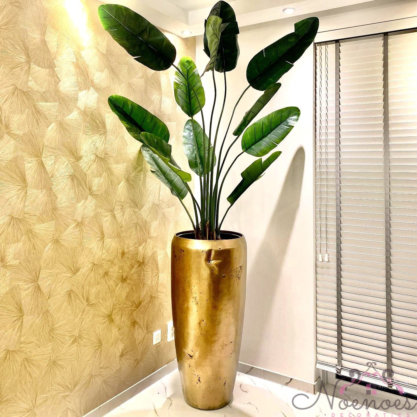 Vaas krater goud met kunstplant traveller palm 240-250 cm