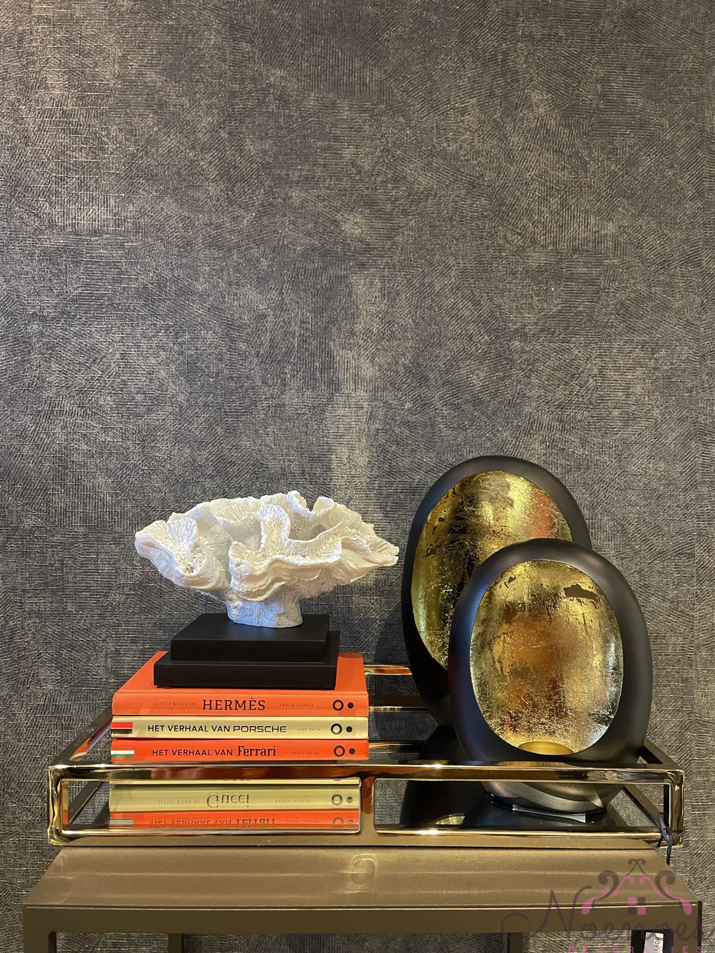 Dienblad goud-zwart 41x26x5 cm met decoratie set