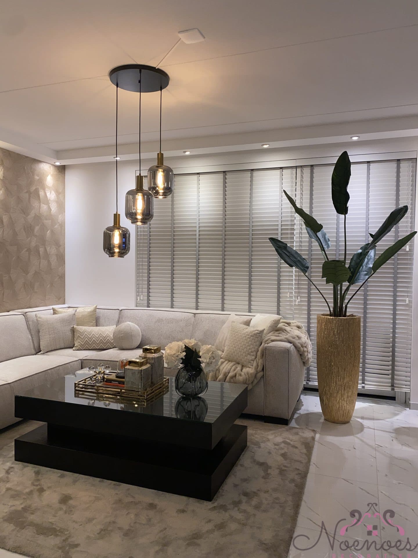 Hanglamp Malaga smoke glas met gouden details - set van 3 kelken