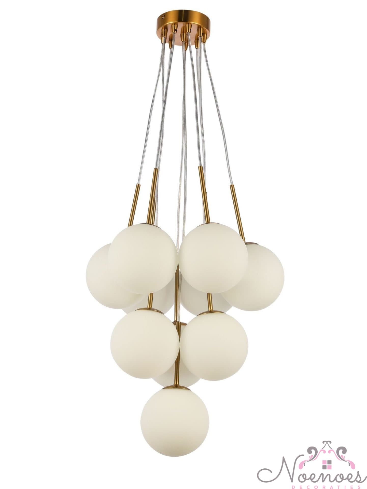 Hanglamp Parel White Gold met 9 glazen bollen, hoogte tot 100 cm