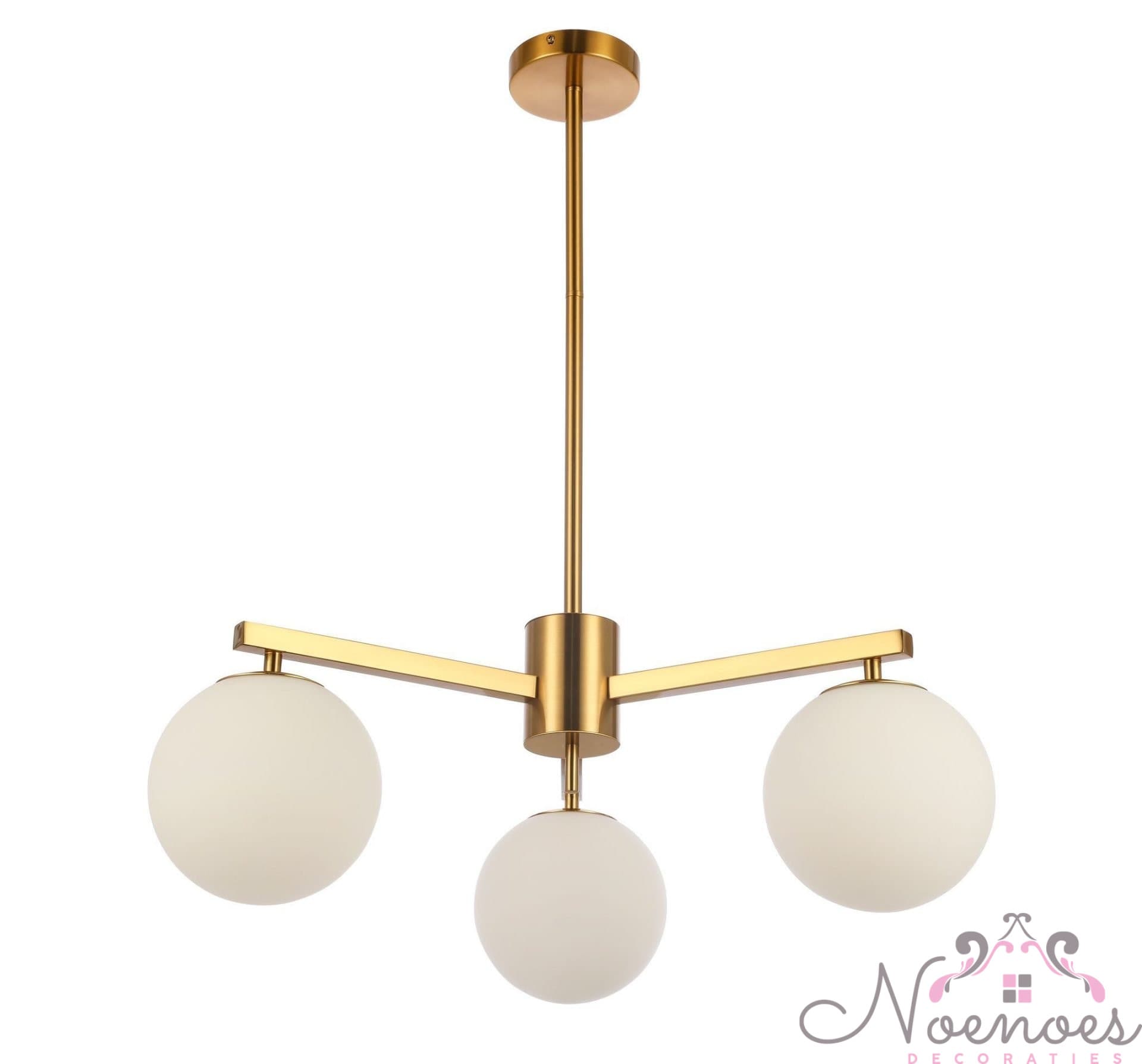 Hanglamp Parel Paris 3-lichts goud met witte glazen bollen