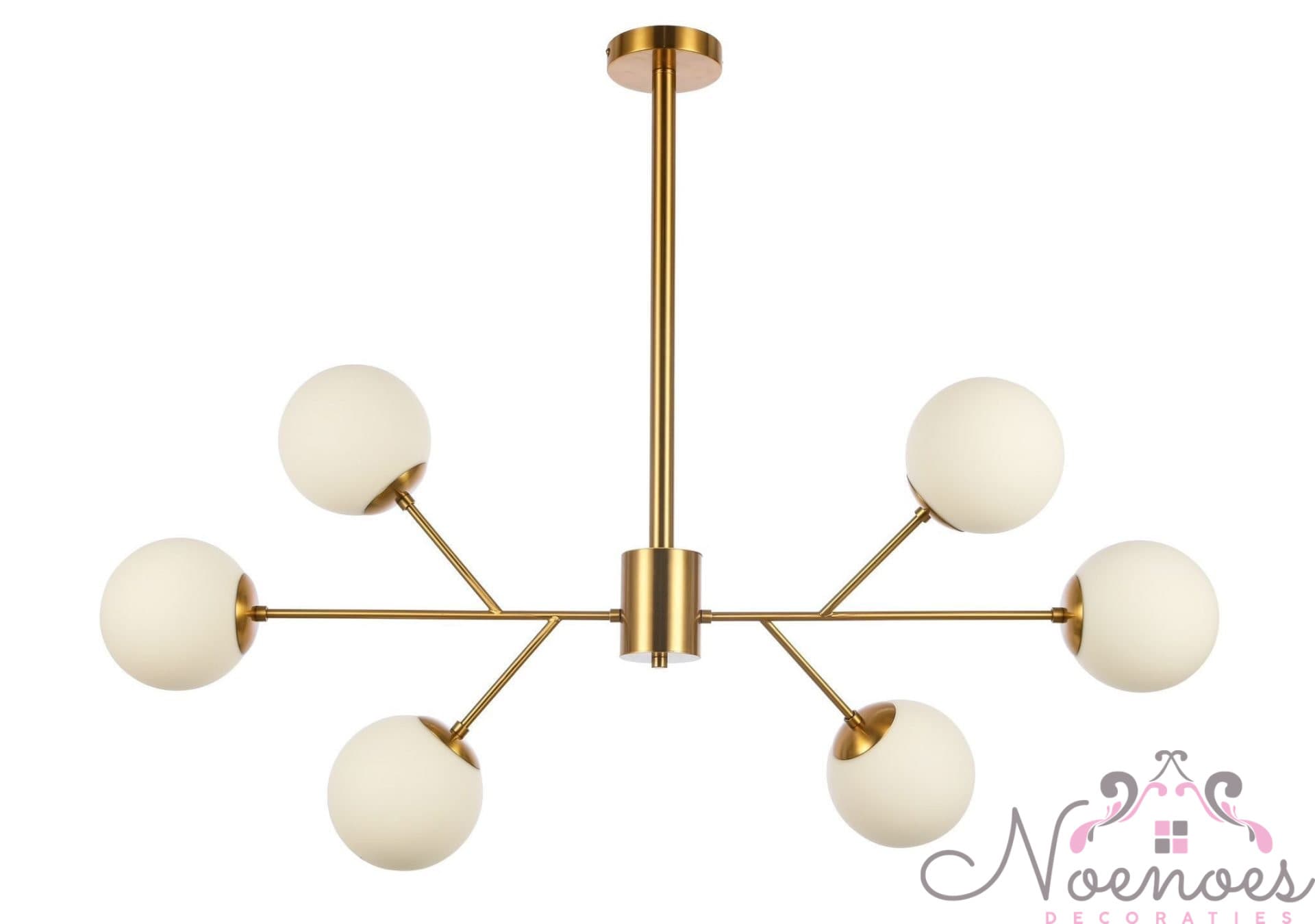 Hanglamp Parel Paris gold 6-lichts kroonluchter met glazen bollen