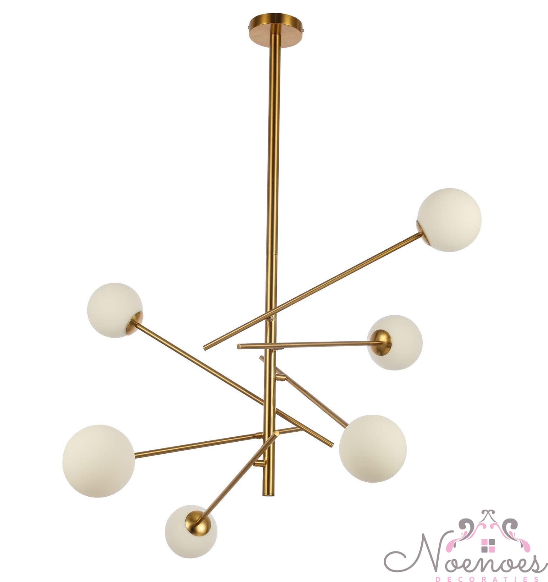 Hanglamp Parel Paris gold 6-lichts met witte glazen bollen