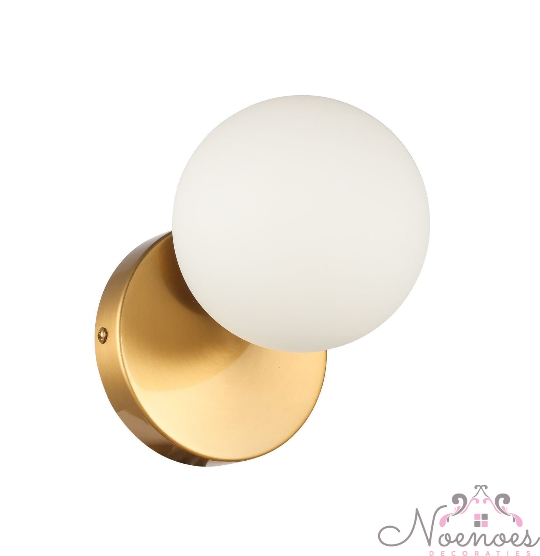 Wandlamp gouden voet met witte glazen bol 16,5 cm