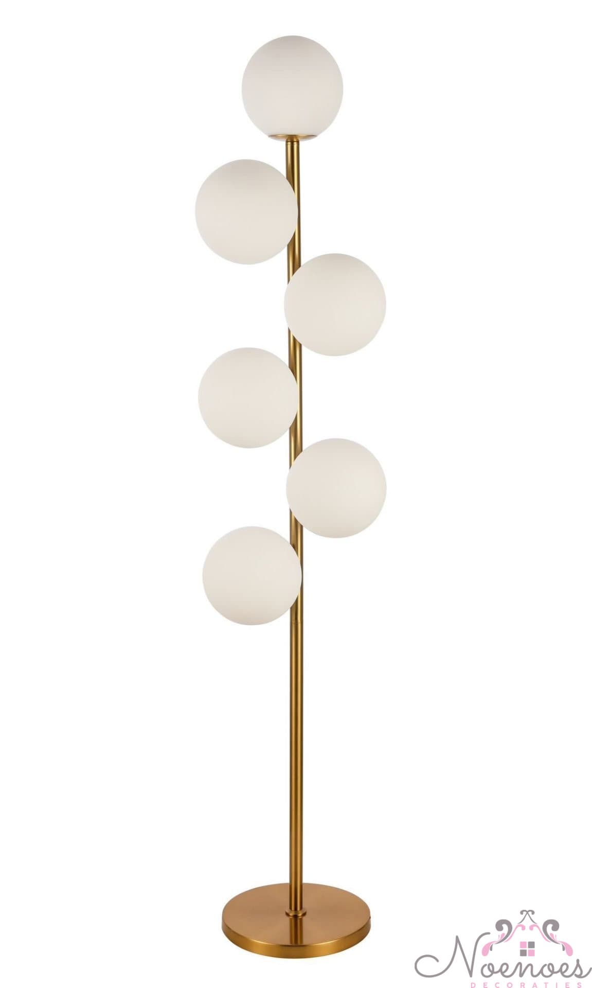 Vloerlamp Parel Marbella goud met 6 witte glazen bollen 160 cm