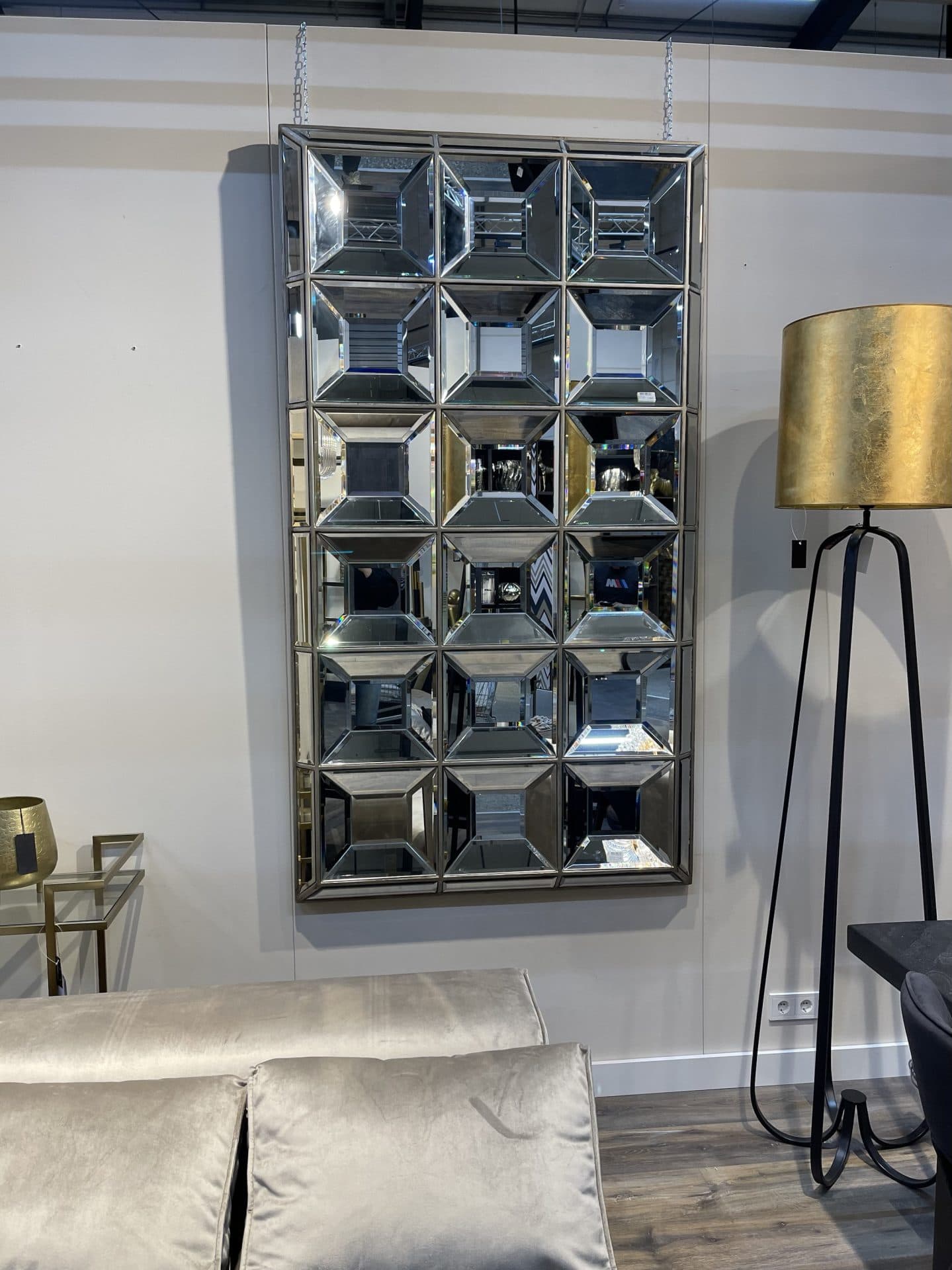 Double Maria spiegel met facetglas panelen 117 cm