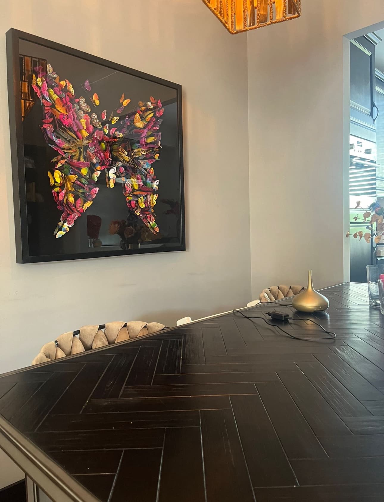 3D vlinder schilderij met zwarte lijst 90x90 cm