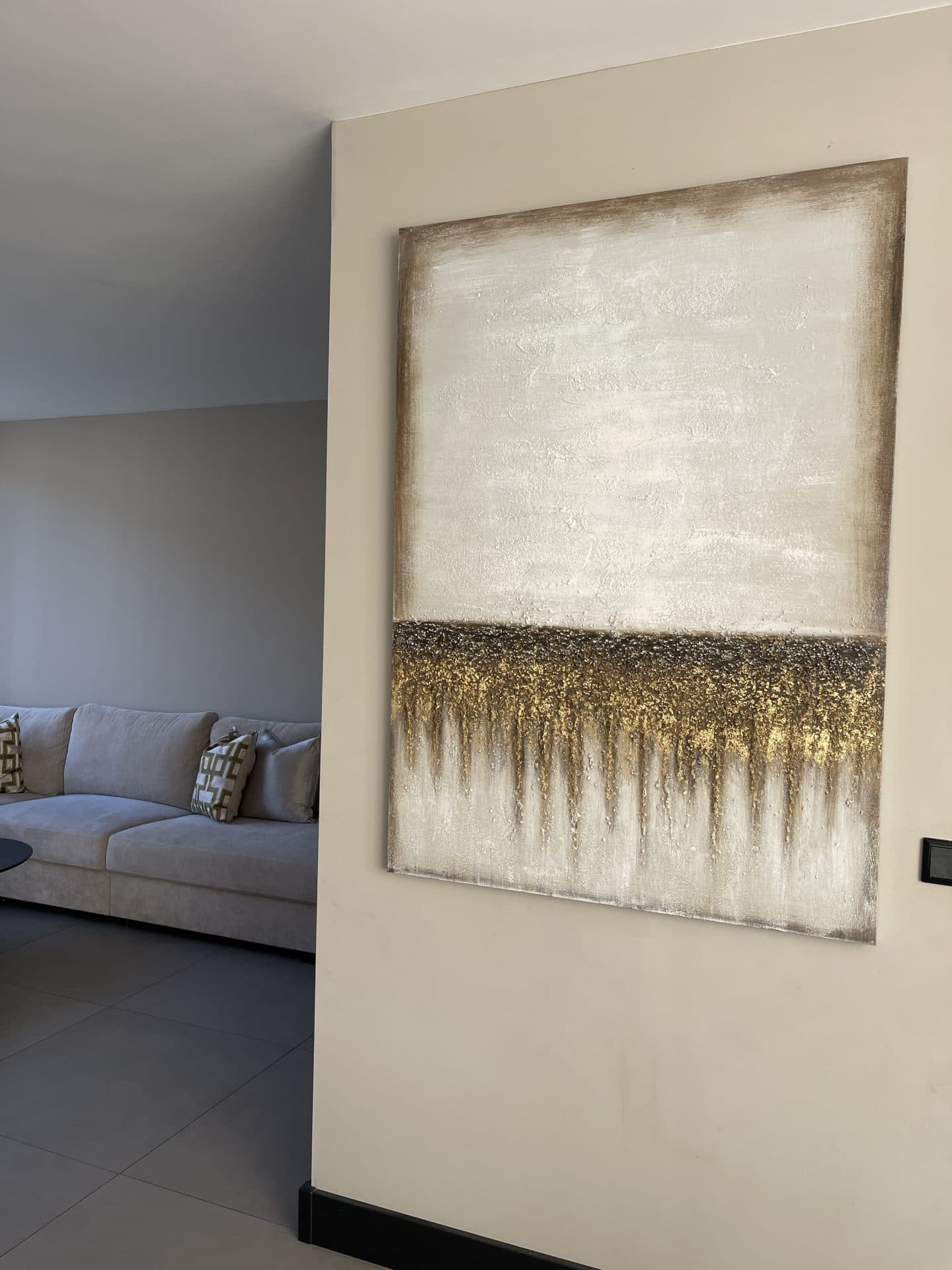Wanddecoratie schilderij taupe goud 100x140 cm abstract
