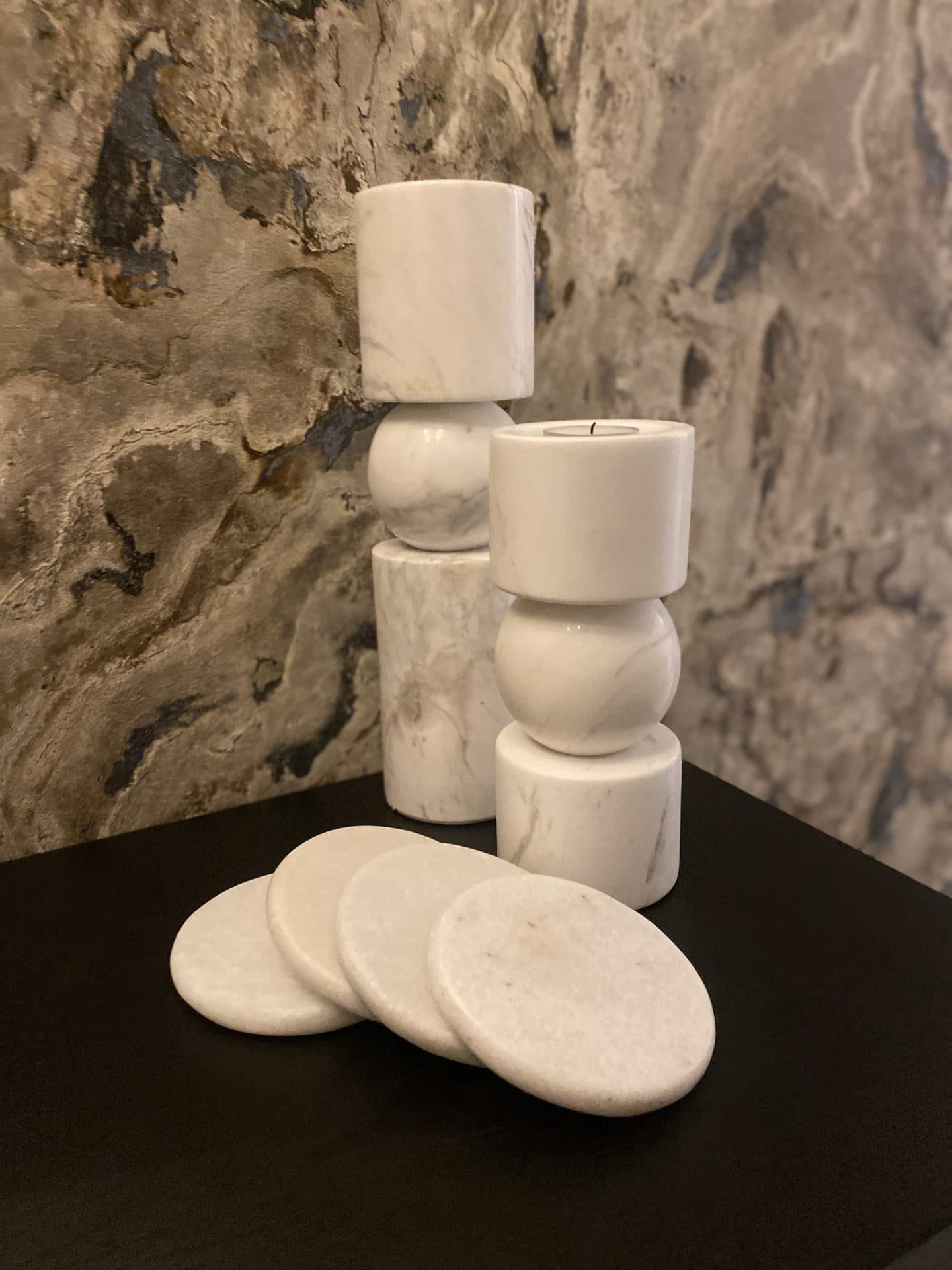 Marmeren onderzetters set van 4 rond wit 10 cm