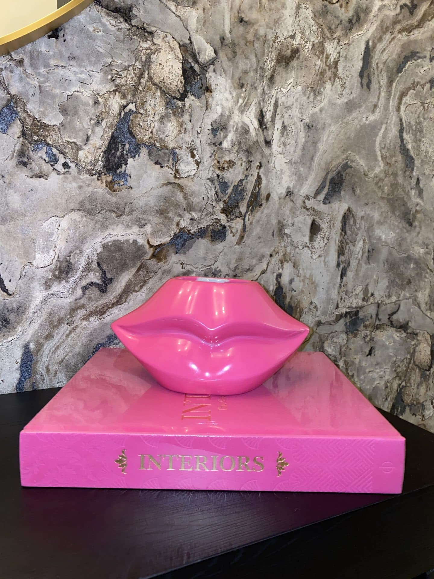 Lippen vaas roze glanzend decoratie 22x12x11 cm