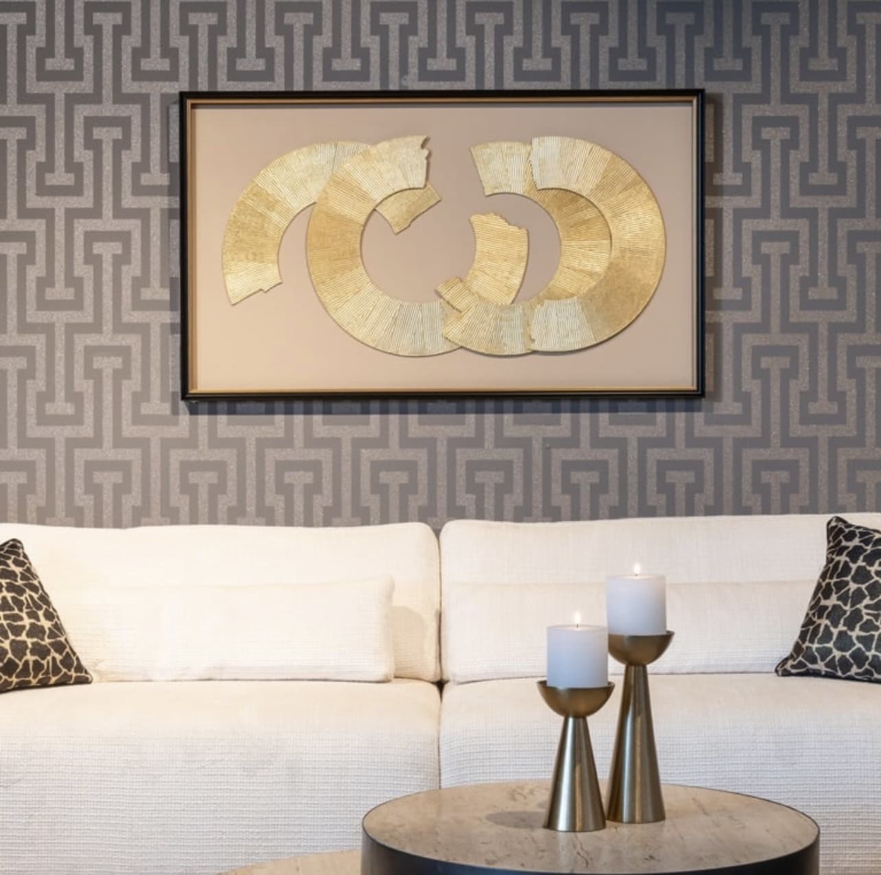 Wanddecoratie Eden gouden cirkels op MDF 85x145 cm