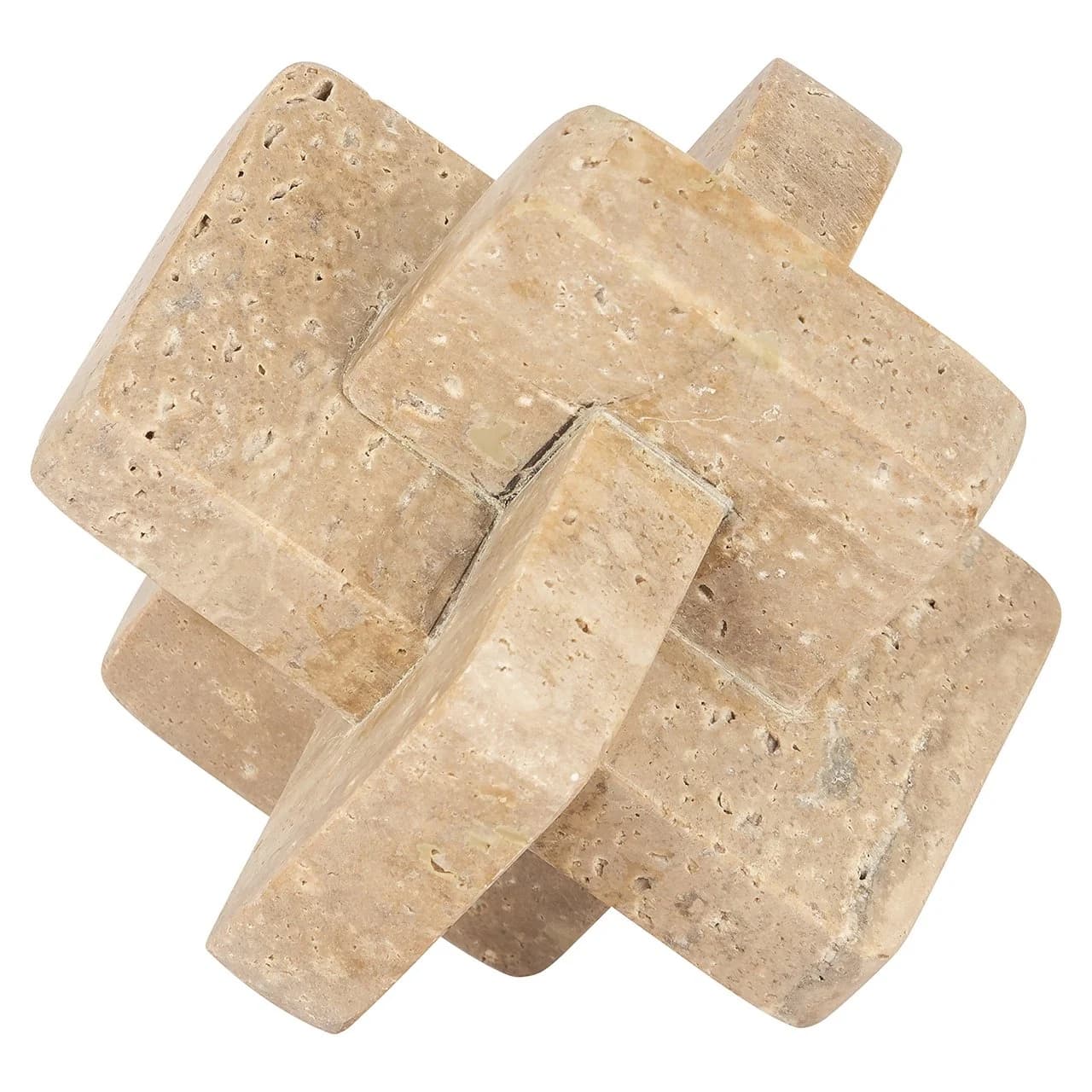 Deco object steen travertijn look beige 13x13x11,5 cm