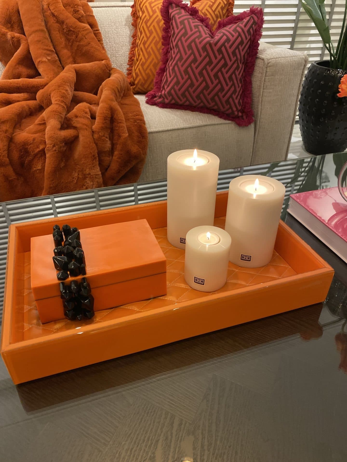 Dienblad Jelissa oranje MDF en glas 52x31x7 cm