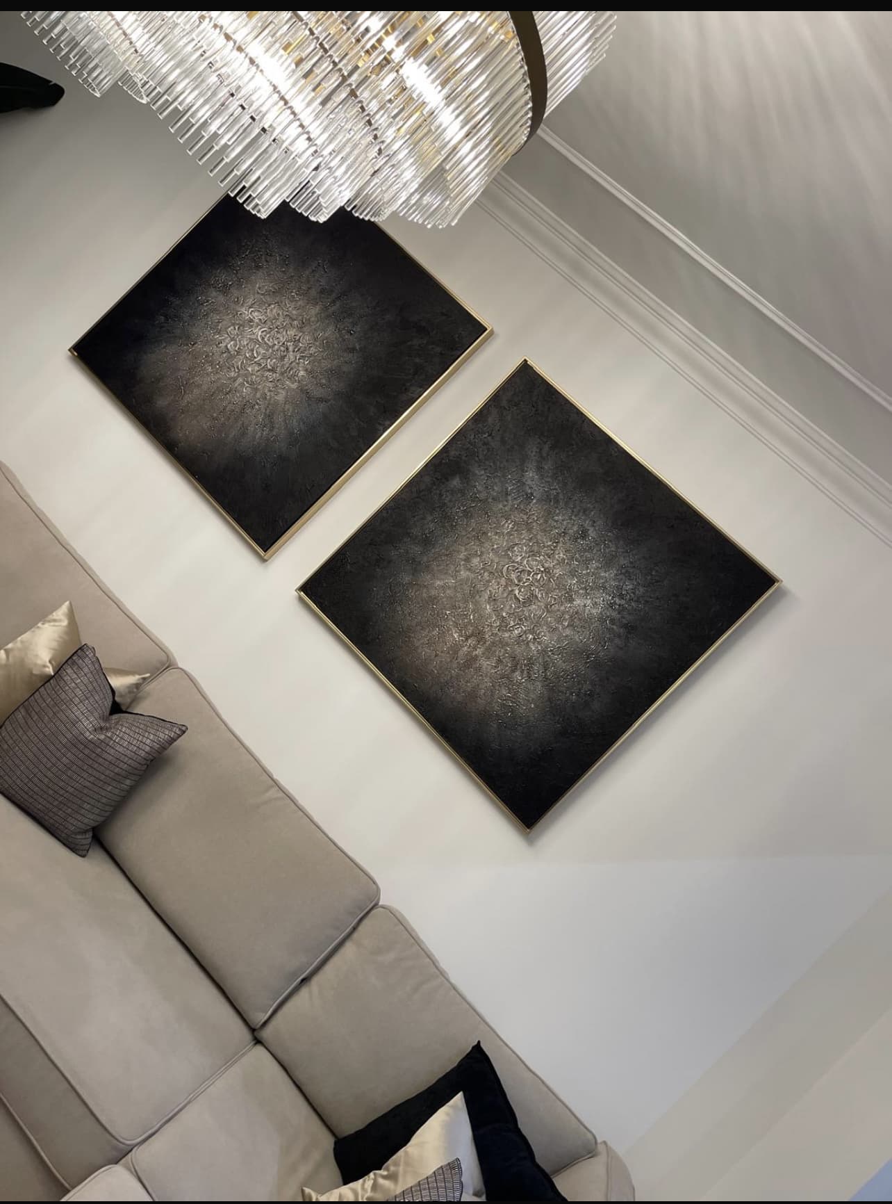 Wanddecoratie krater zwart goud lijst 100x100 cm