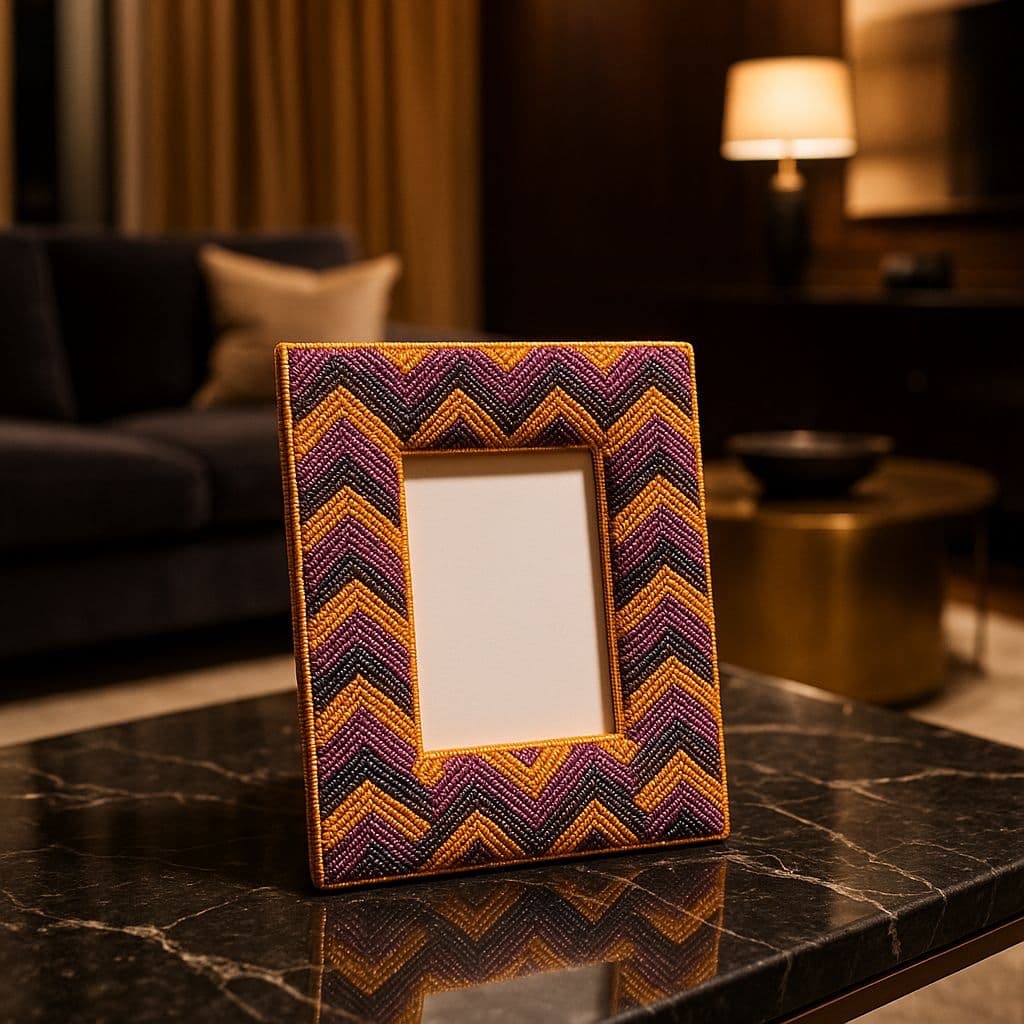 Kralen fotolijst oranje paars chevron 18x23,5 cm