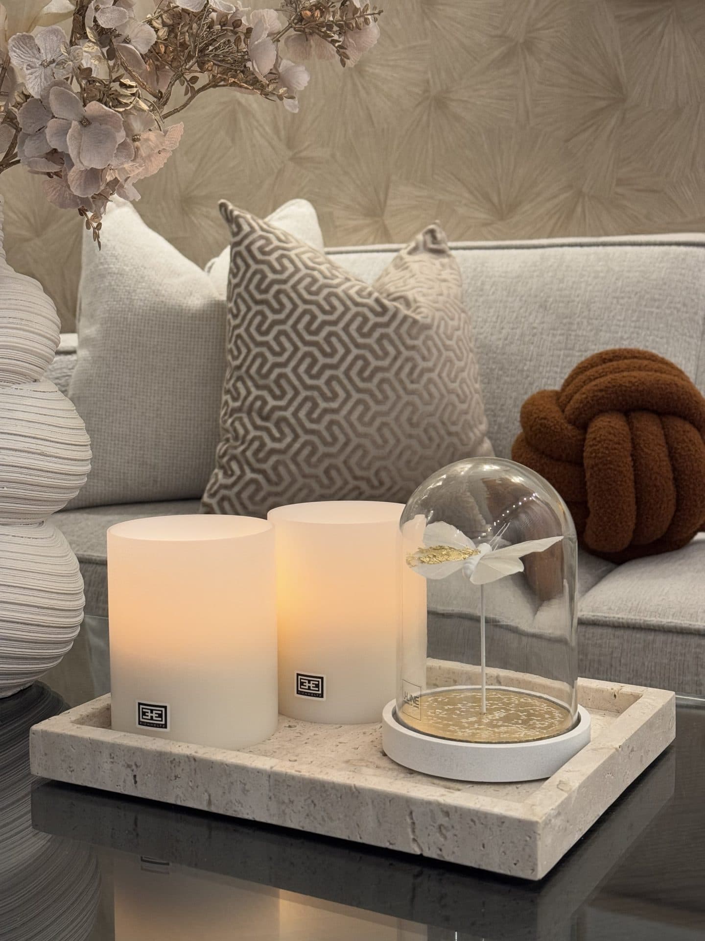 Dienblad travertine met accessoires set van 3 items