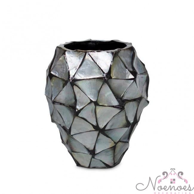 Schelpenvaas Mother of Pearl zilver-blauw D17 x H24 cm