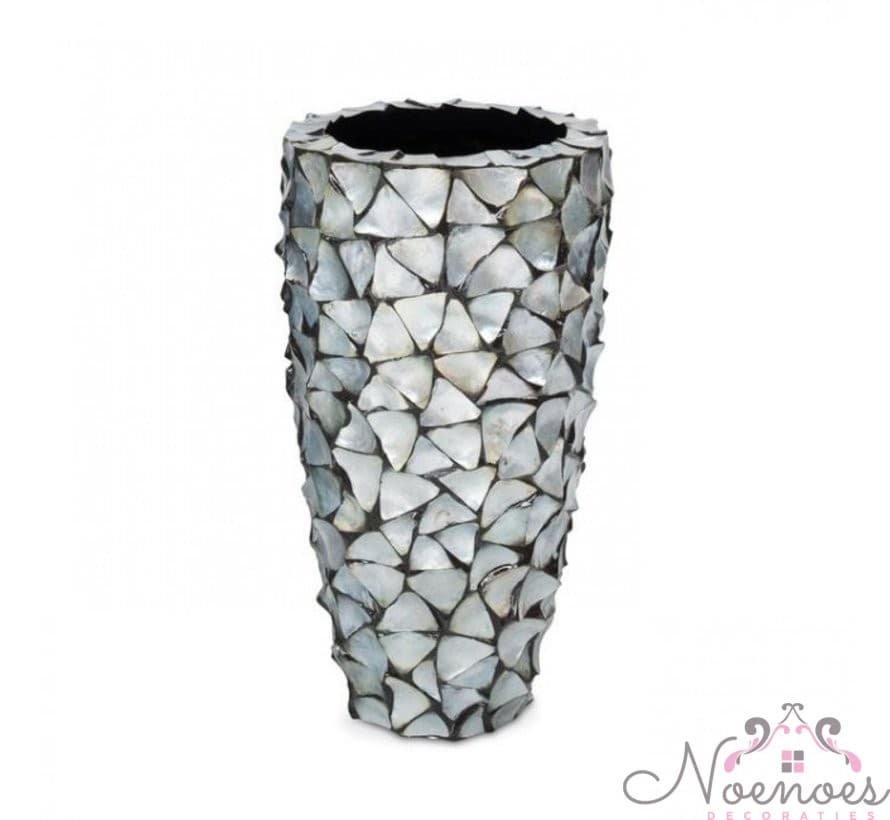 Schelpenvaas mother of pearl zilver-blauw D40 x H77 cm