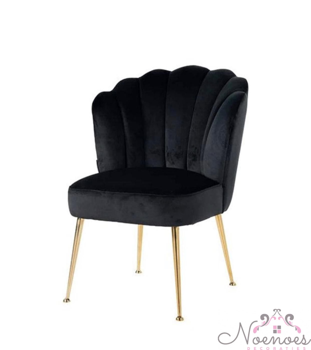 Schelpstoel Lyon velvet zwart met gouden poten, set van 2