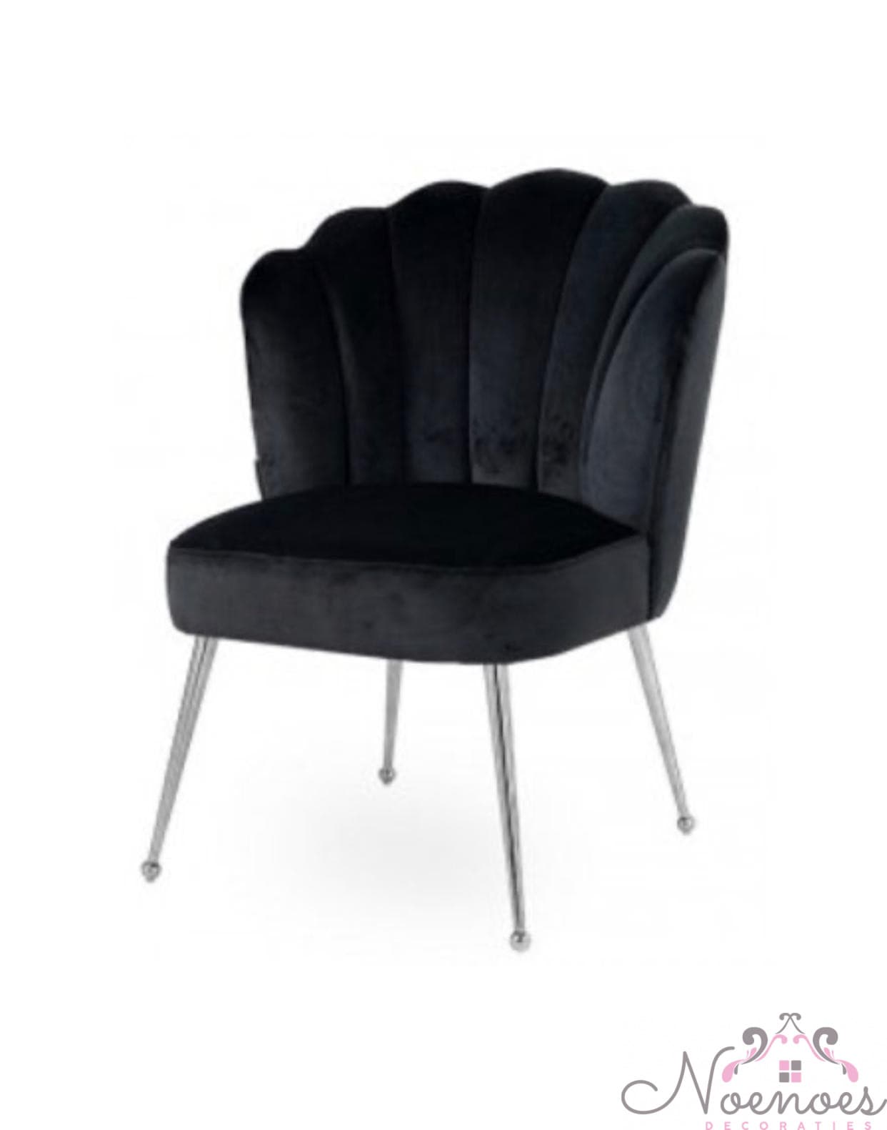 Schelpstoel Lyon velvet zwart met zilveren poten - set van 2