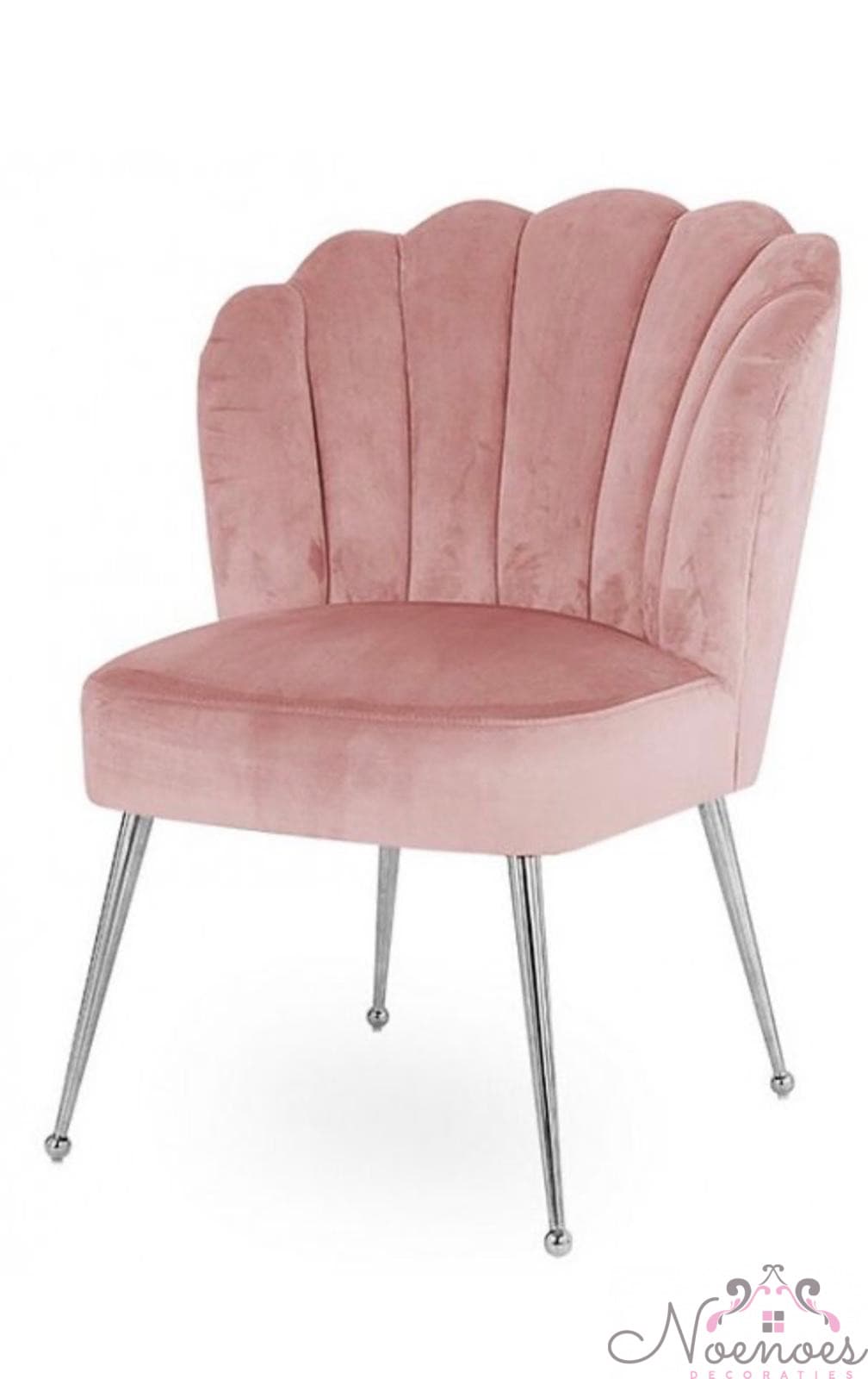 Schelpstoel Lyon velvet roze met zilveren poten 85 cm