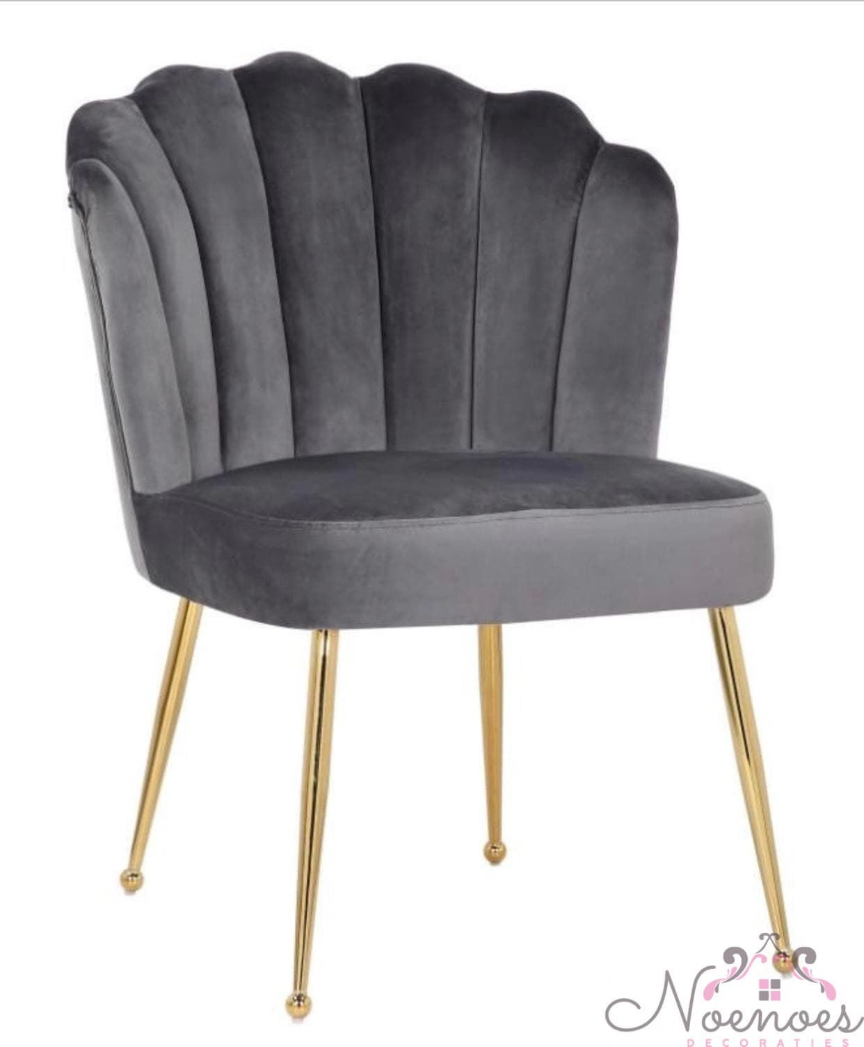 Schelpstoel Lyon velvet grijs met gouden poten - set van 2