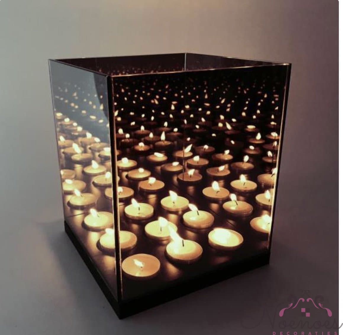 Waxinelichthouder infinity 3D-effect zwart glas 18x18x21 cm