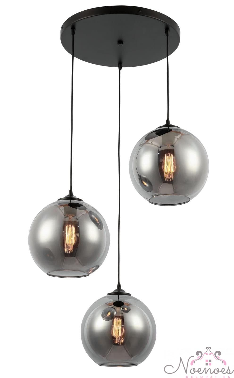 Hanglamp smoke glas 3 bollen met verstelbare kabels