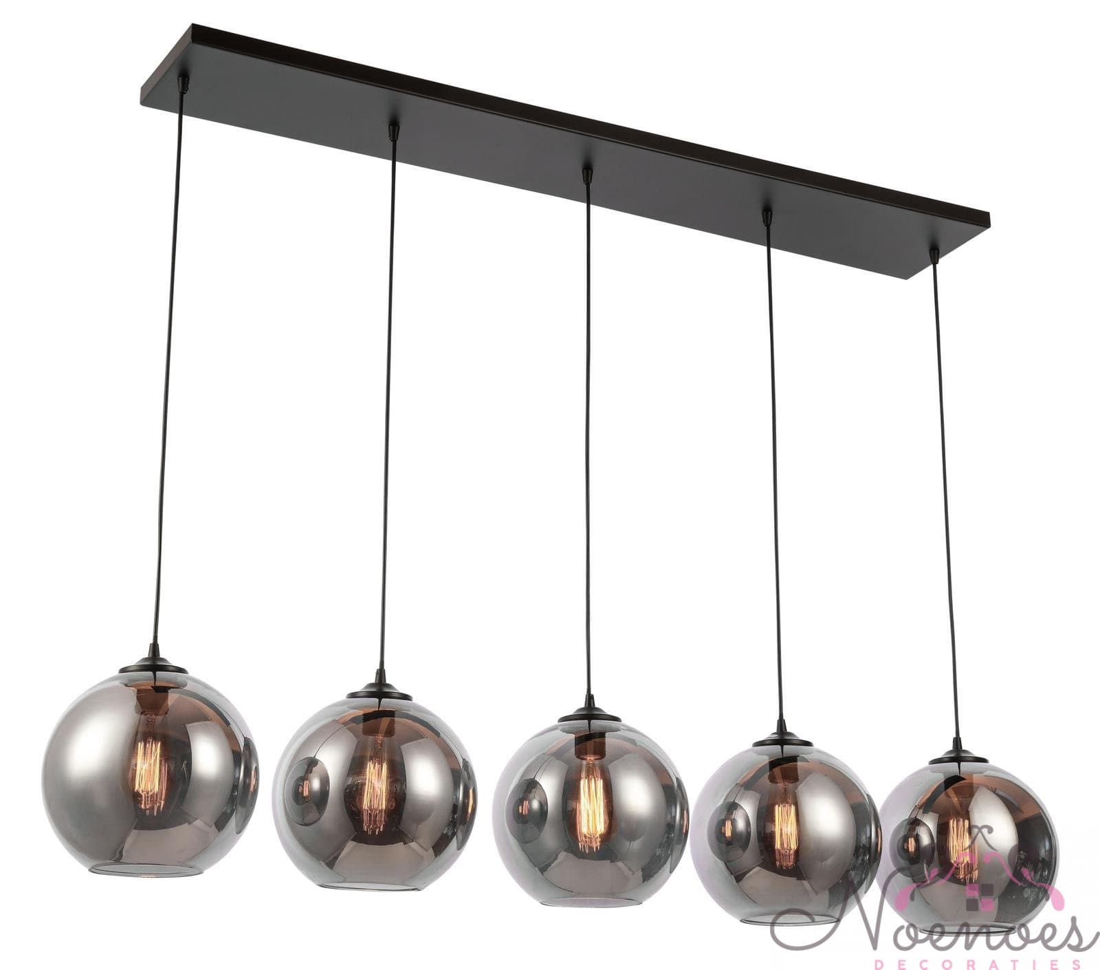 Hanglamp smoke glas 5-lichts met glazen bollen ø25 cm