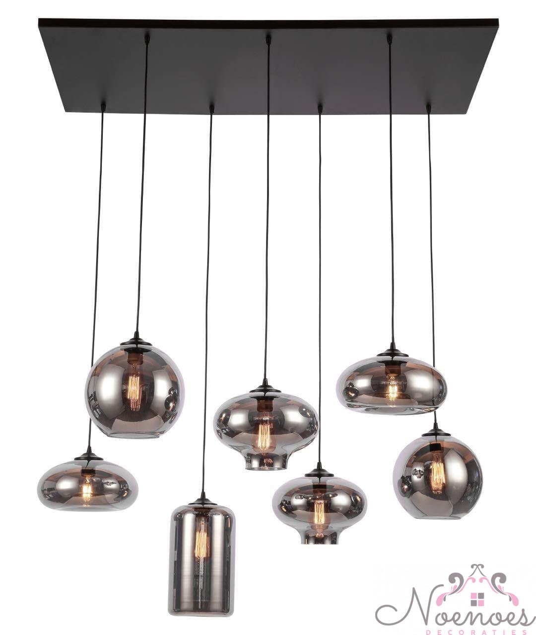 Hanglamp smoke glas 7-lichts met rechthoekige plaat 50x120 cm