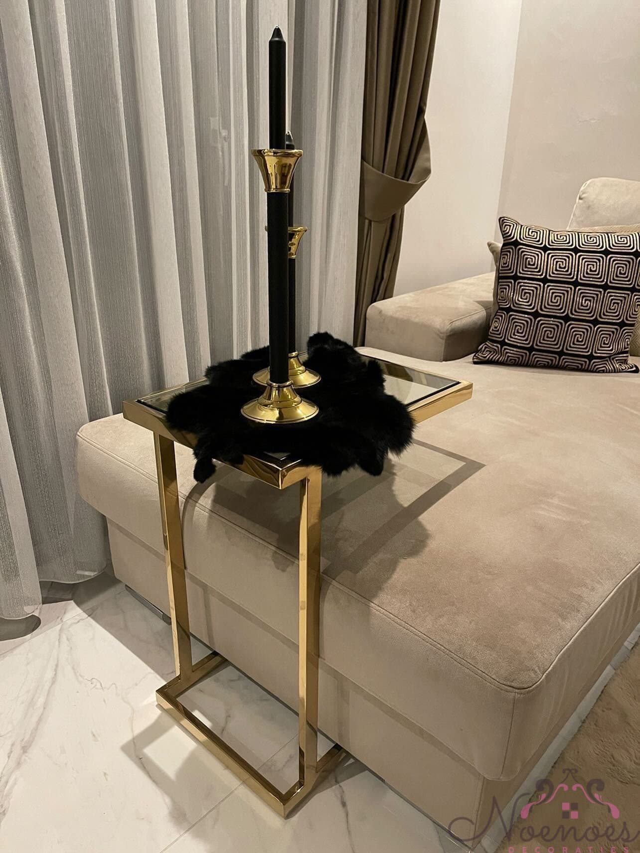 Bijzettafel gouden RVS frame met glazen blad 35x48x63 cm