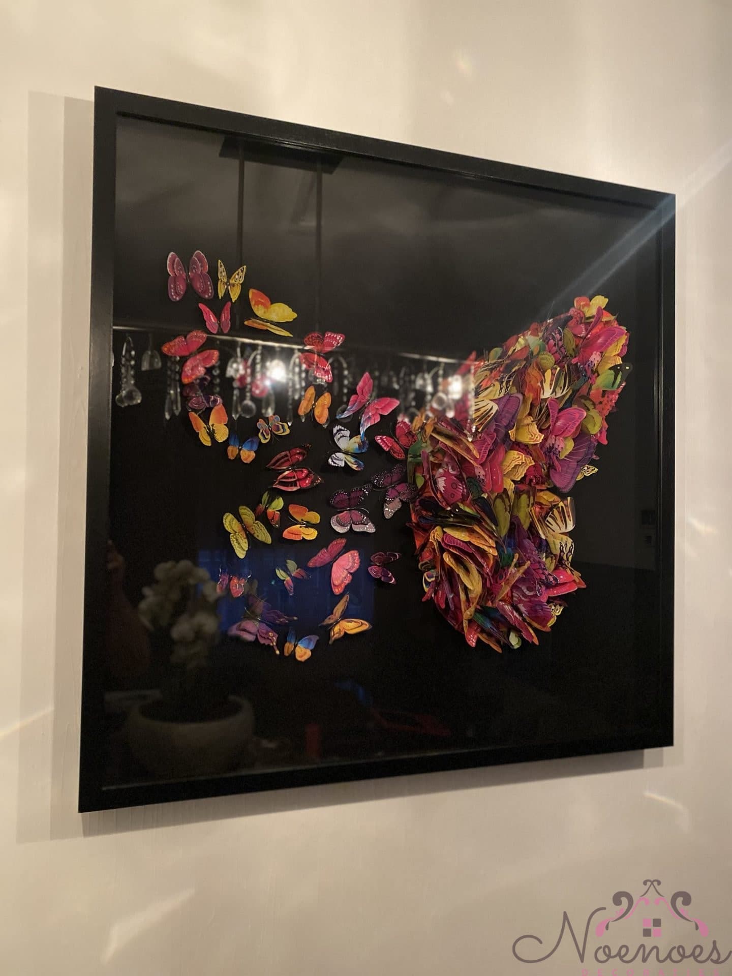 3D vlinderschilderij 90x90 cm met kleurrijke vlinders op zwart