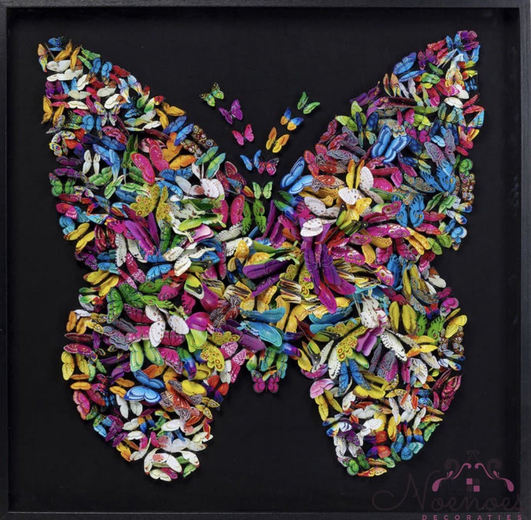 3D vlinderschilderij van hout en glas 120x120 cm