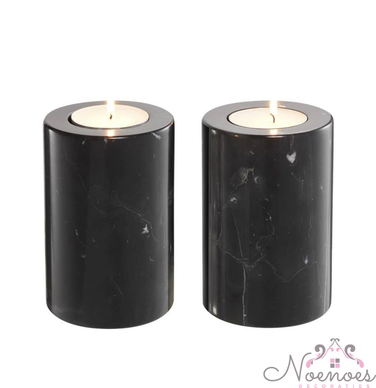 Kaarshouder marmer zwart set van 2 - 10x15 cm