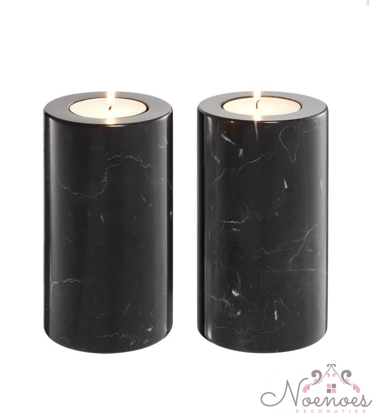 Kaarshouder marmer zwart set van 2 - 10x18 cm