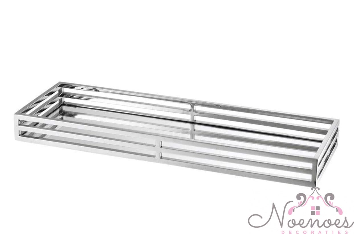 Eichholtz tray zilver RVS met spiegelglas 60x20 cm