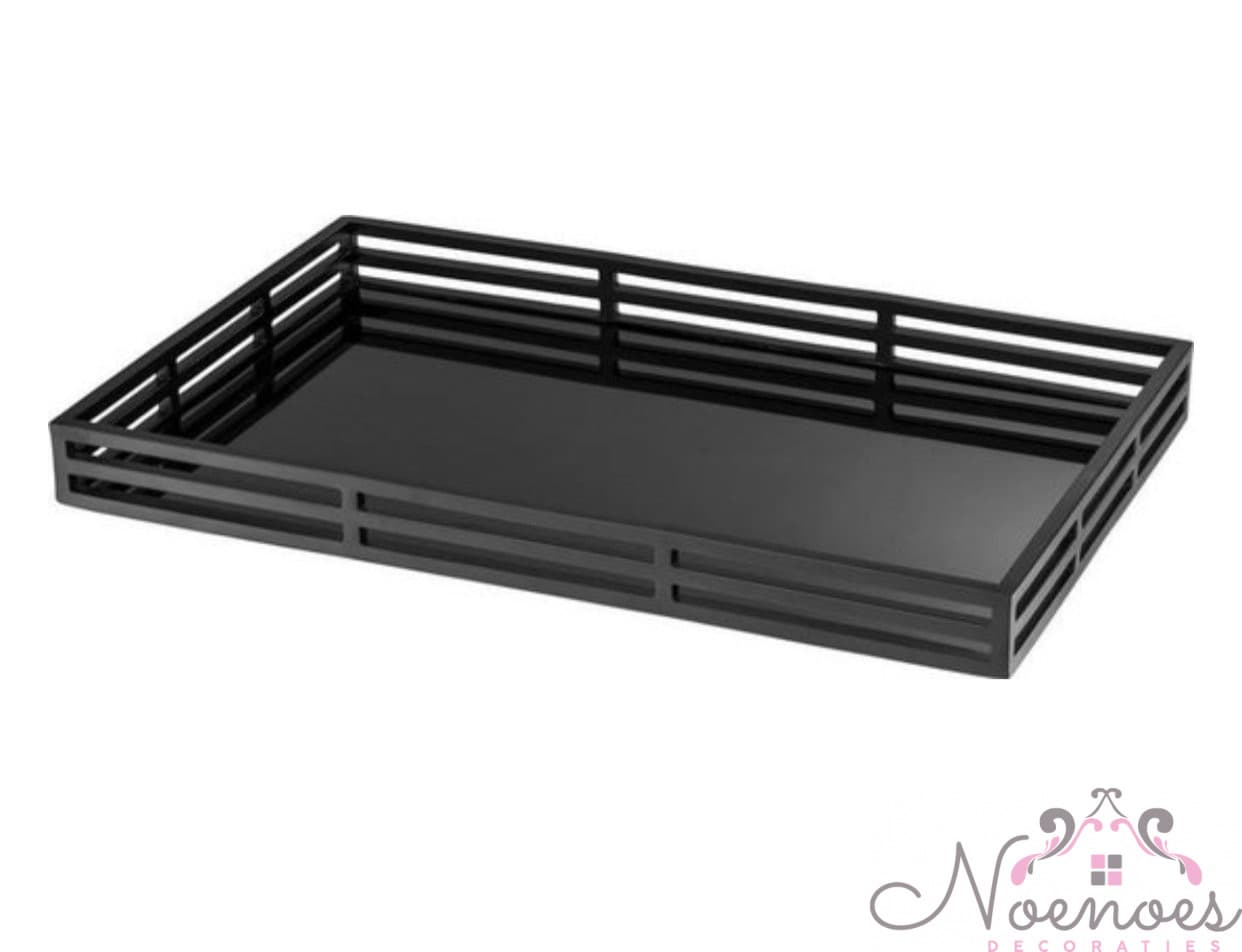 Eichholtz tray zwart RVS met getint glas 56x36x5,5 cm