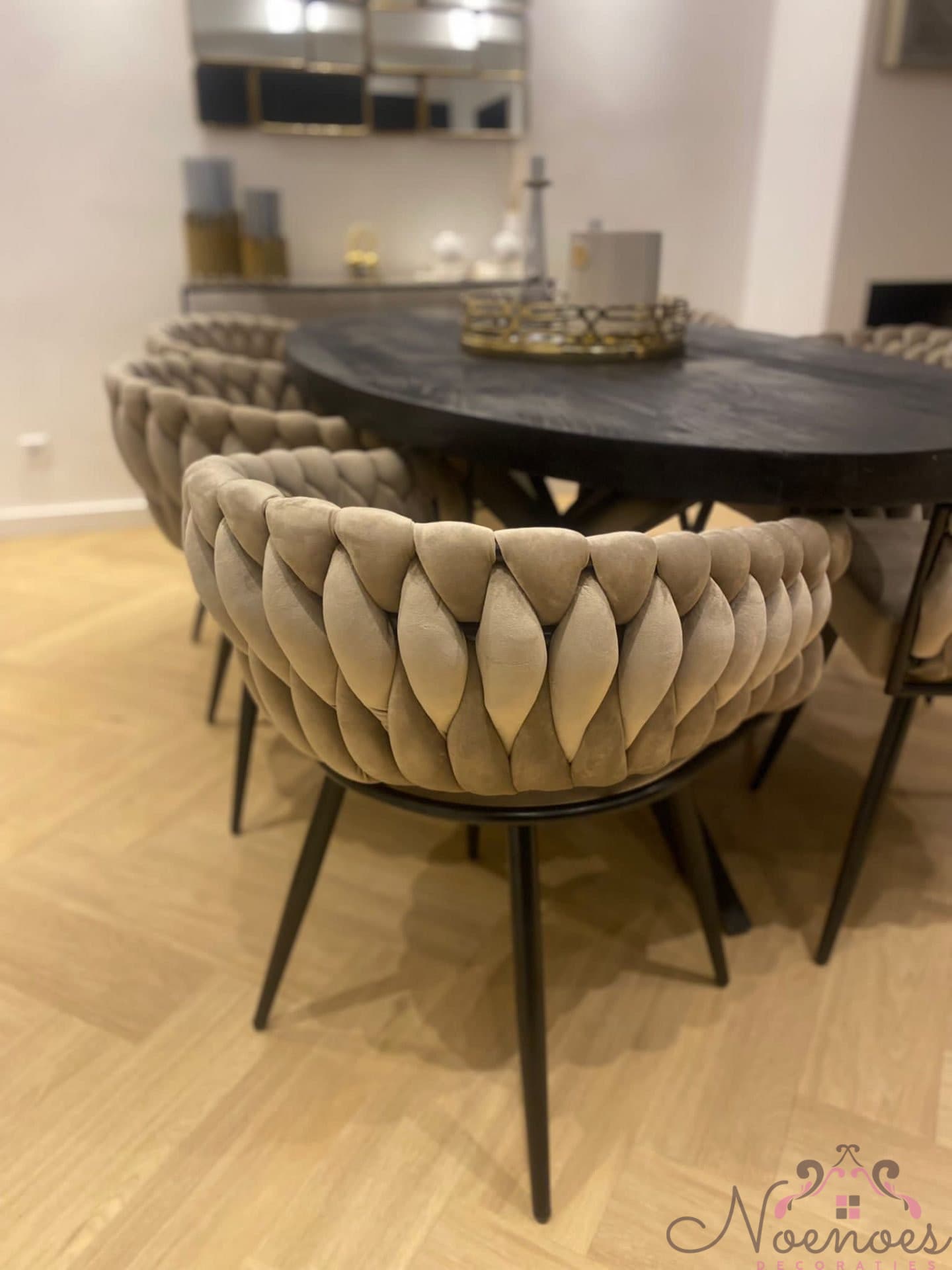 Wave stoel taupe velvet set van 2 - gevlochten rugleuning