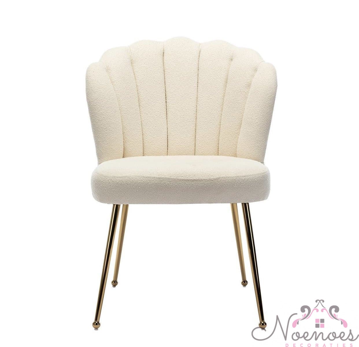 Schelpstoel Lyon Teddy wit/crème met gouden poten set van 2