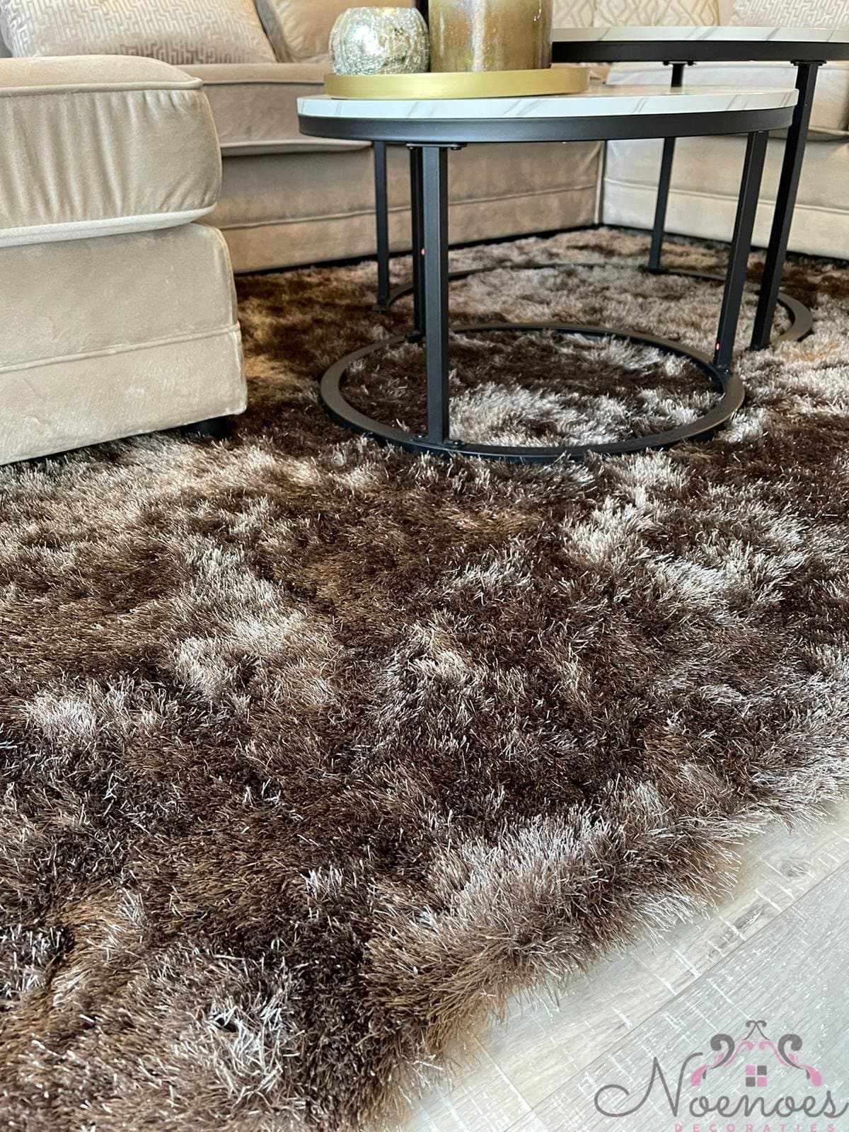 Hoogpolig vloerkleed light brown taupe 160x230 cm